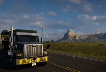 A truck driving along a road in the American Truck Simulator Nebraska DLC