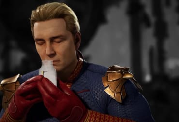 The Boys' Homelander inhaling the scent of a bottle of milk (you know where it's from) in Mortal Kombat 1