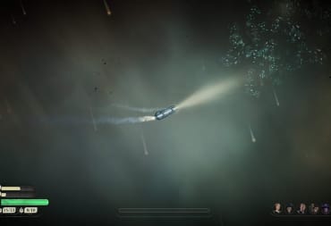 sunless skies screenshot showing a strange vehicle floating in a gassy-looking sky 