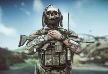 A soldier with a skull mask on and his arms crossed in Escape from Tarkov