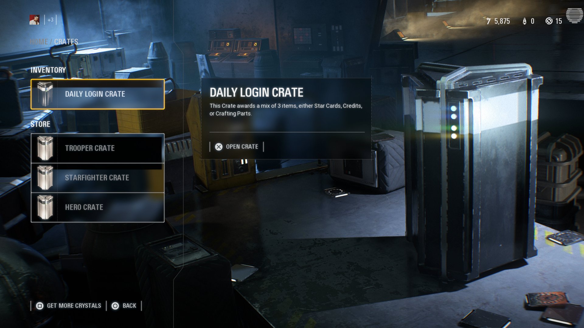 A lootbox menu can be seen from Battlefront 2