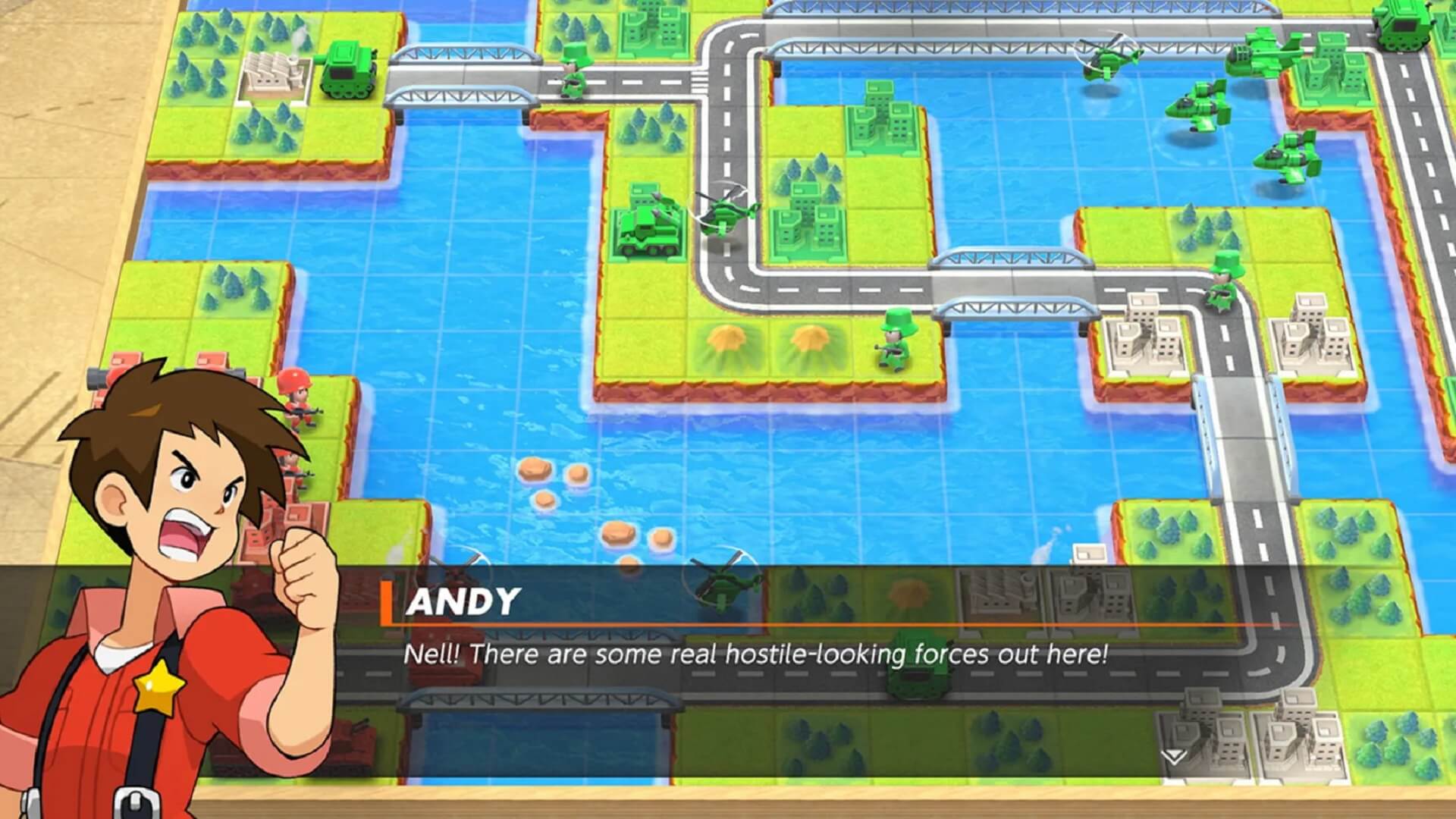 Andy talking to Nell in Advance Wars 1+2: Re-Boot Camp