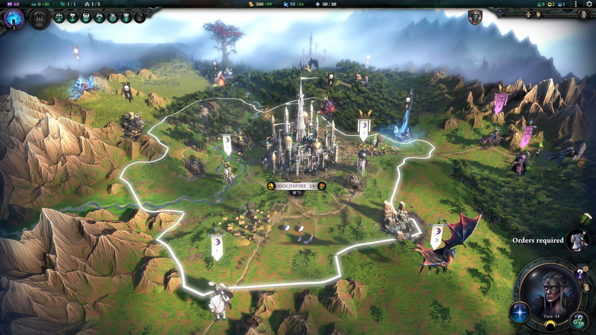 A strategic view of the map screen in Age of Wonders 4