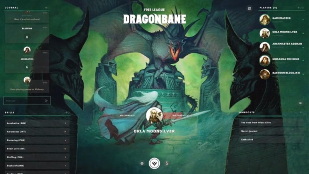 The intro screen for the RPG Dragonbane on the VTT Alchemy RPG