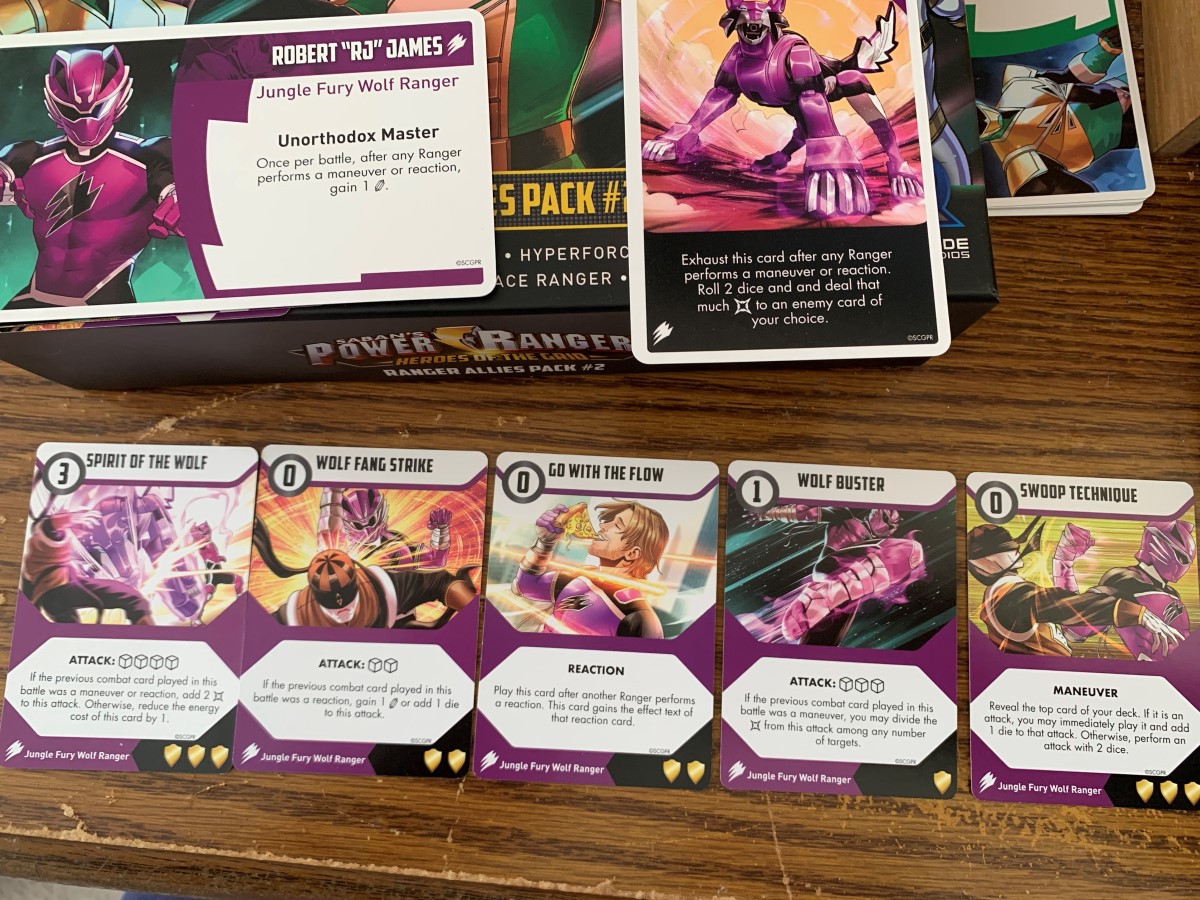 The layout of RJ's cards from Power Rangers Heroes of the Grid Ally Pack 2