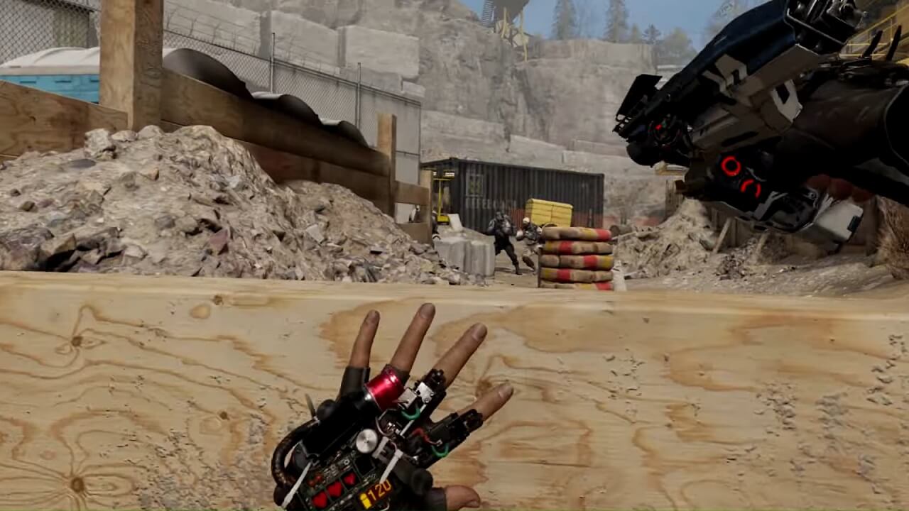 Half-Life Alyx modunun ekran görüntüsü, kampanyasından bir silahlı çatışmayı gösteriyor.