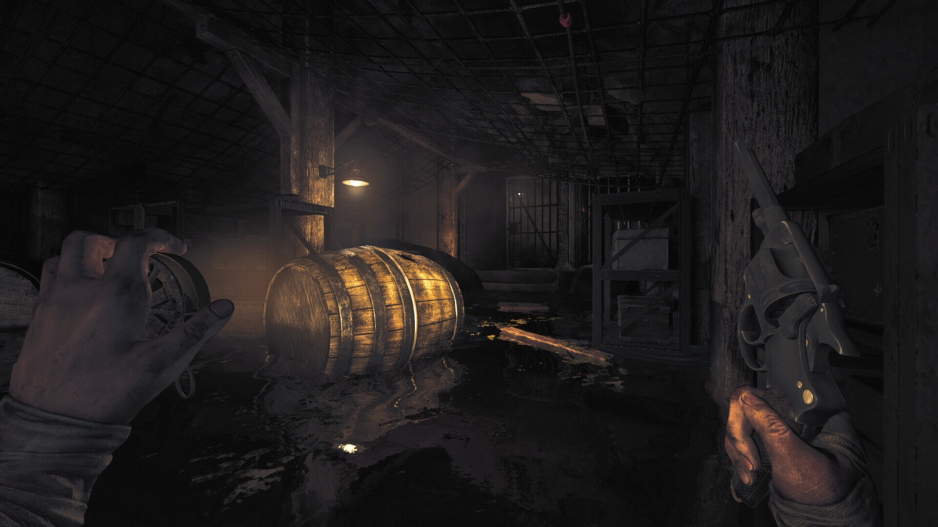 The player standing in a watery basement in Amnesia: The Bunker