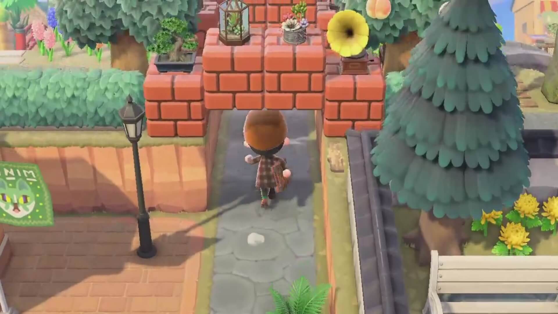 A villager showing off some floating block arches in Animal Crossing.