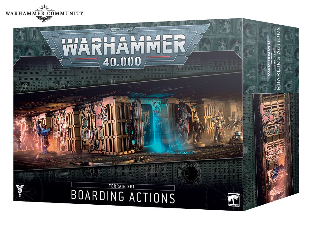 आगामी Warhammer 40K बोर्डिंग एक्शन टेरेन सेट बॉक्स।