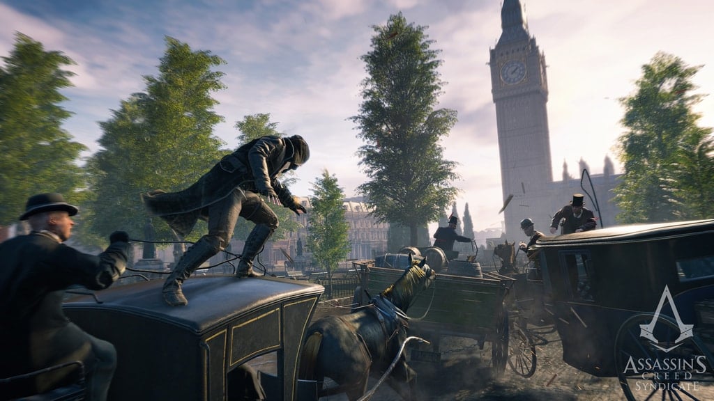 An Assassin rides a carriage in Assassin's Creed Syndicate, which isn't compatible with PS5