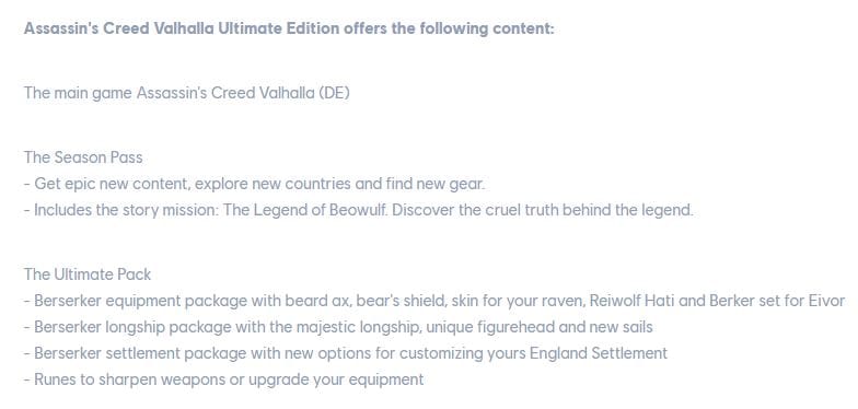 The listing spotted on Uplay Germany for Assassin's Creed Valhalla's Season Pass