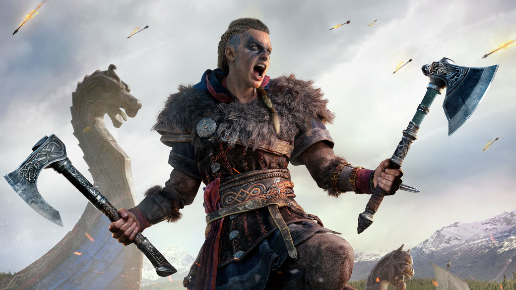 Eivor screaming in Assassin's Creed Valhalla, one of the most popular games on the Epic Games Store last year