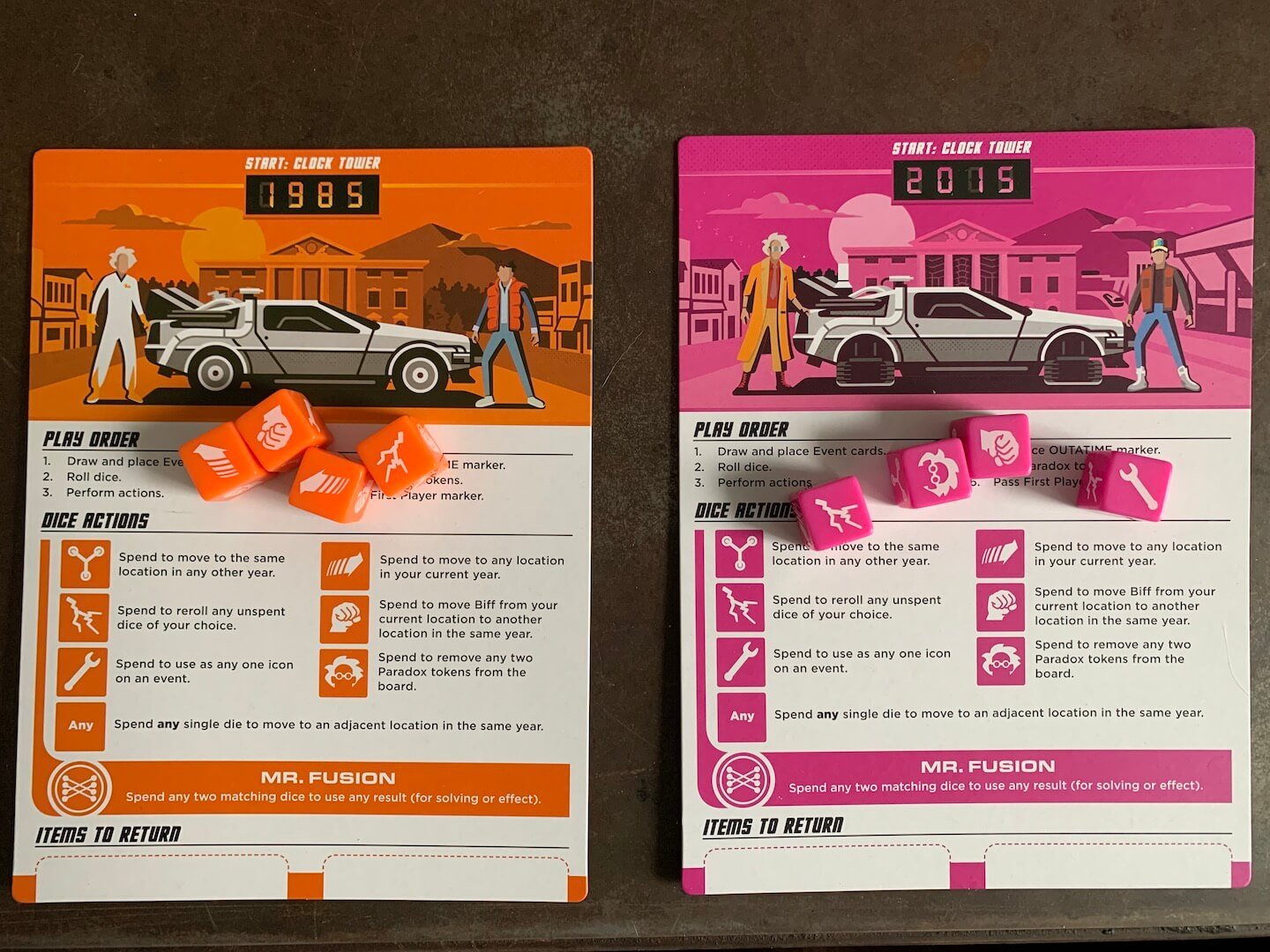 Back To The Future: Dice Through Time Player Boards