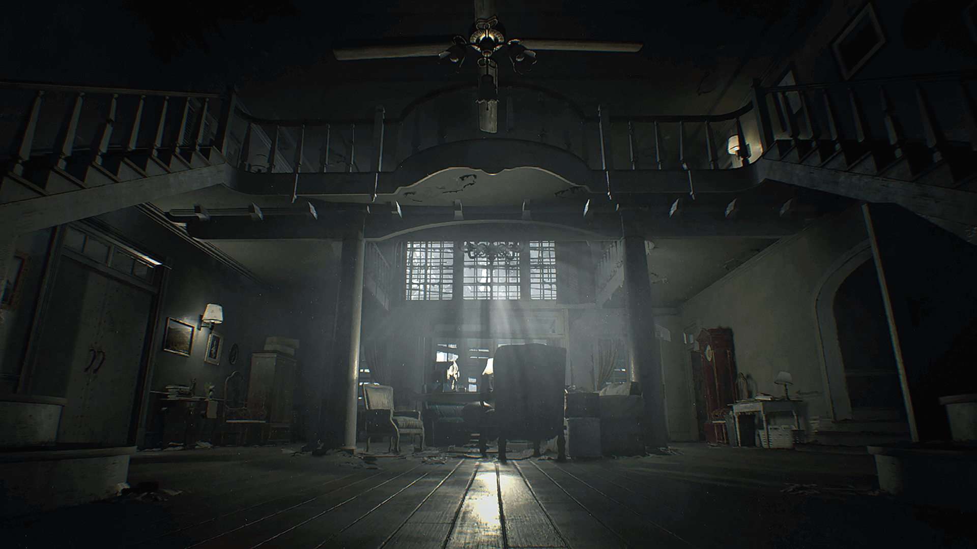 A screenshot from Resident Evil 7 showing the inside of a house.