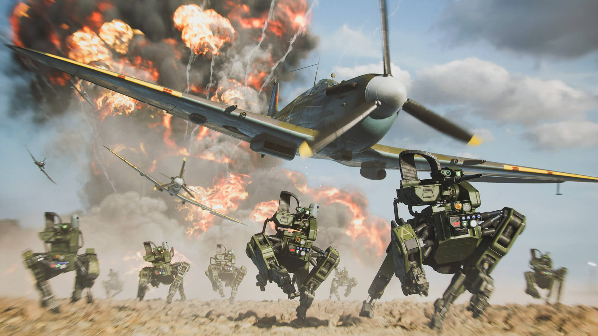 Drones and planes moving away from explosions in Battlefield 2042