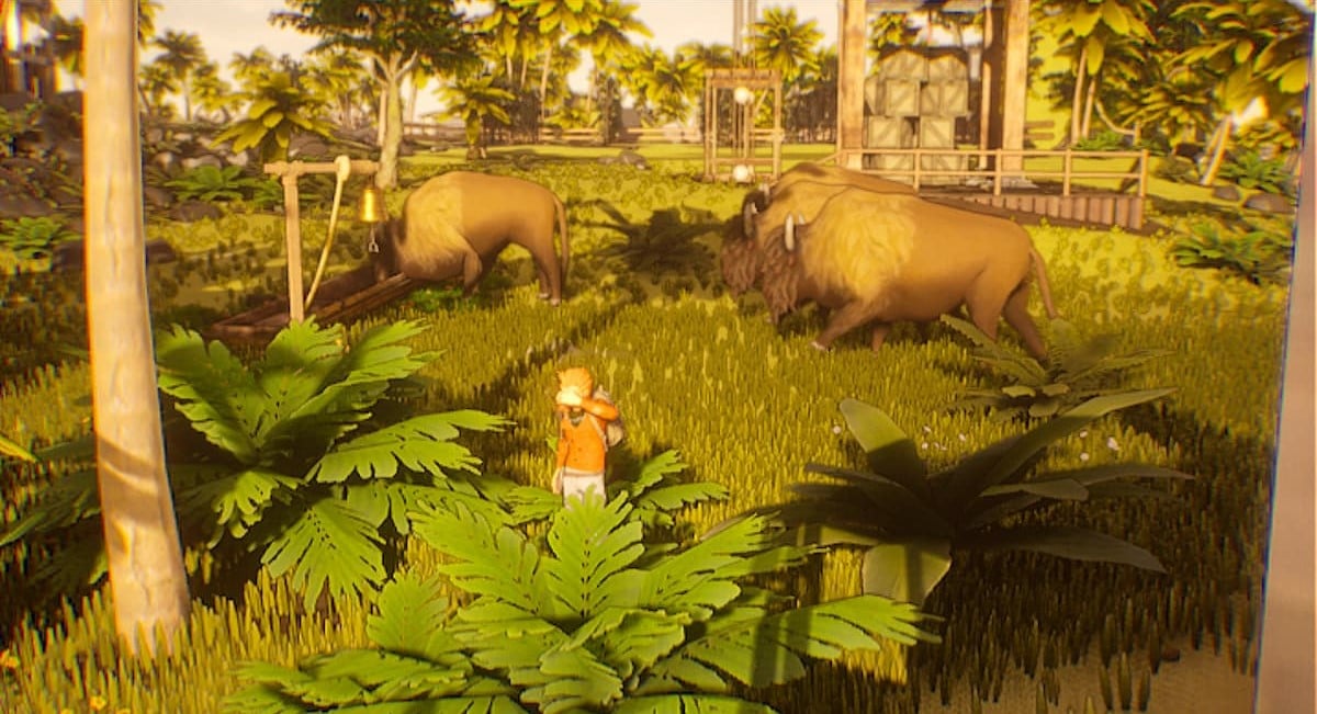 Bison making their way to the trough to eat, removing them from the tracks for players to progress, Hazel Sky chapter 3