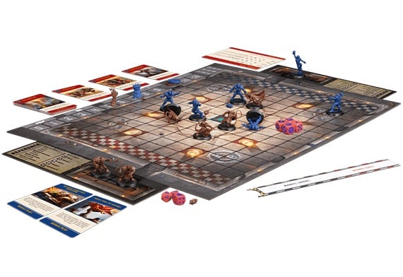 The Warhammer Board Game Blitz Bowl Board, featuring miniatures on a football pitch