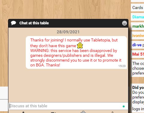 An automated messaged from Board Game Arena