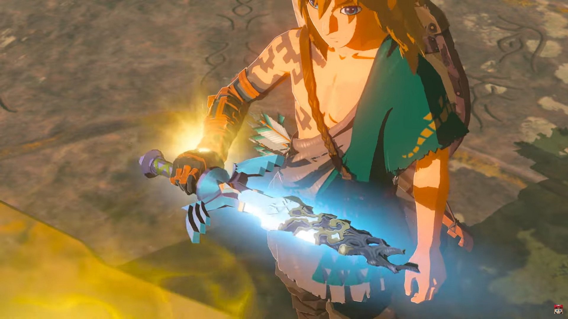 Link staring at a broken sword in the Breath of the Wild sequel
