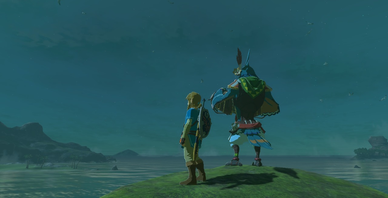 Link and Kass in Breath of the Wild