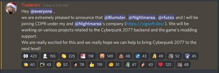 The announcement as posted on Discord.