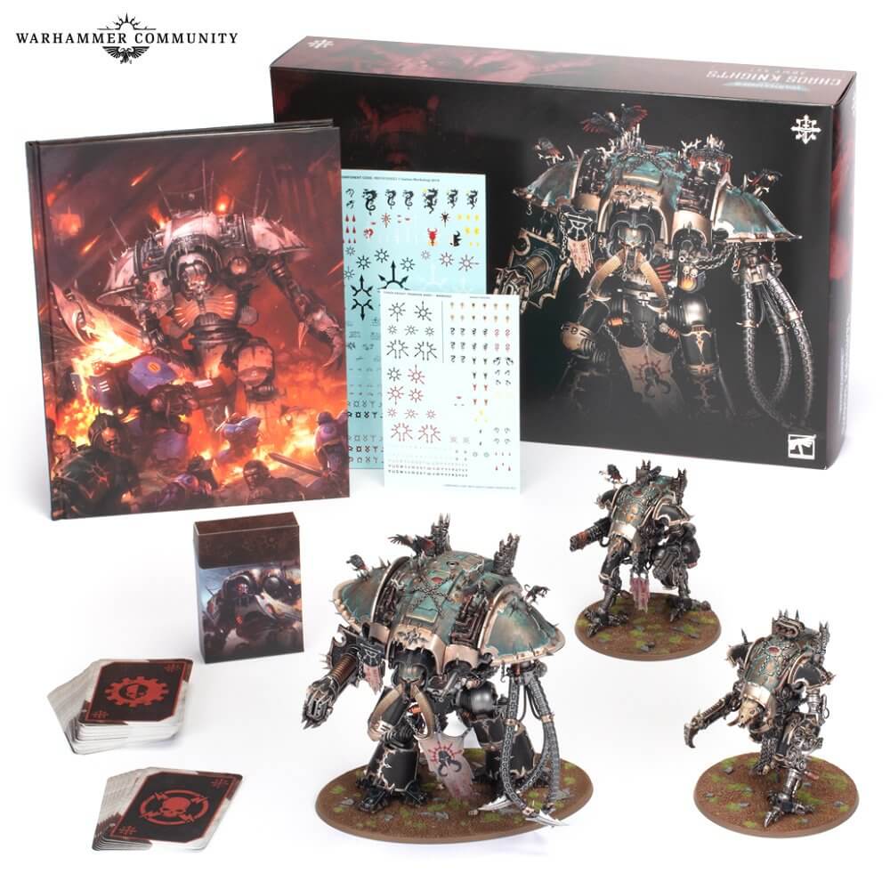 Contents in the Warhammer 40K Chaos Knights Army Box. Image: Games Workshop