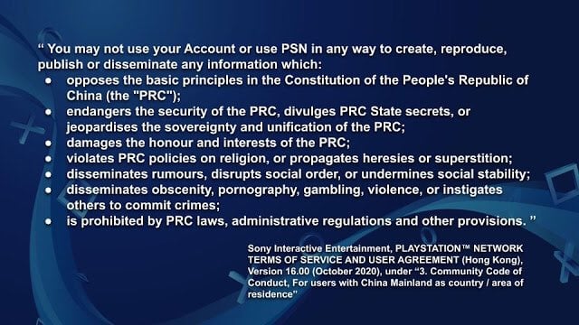 The new Hong Kong Terms of Service that PlayStation users are being asked to accept in that region