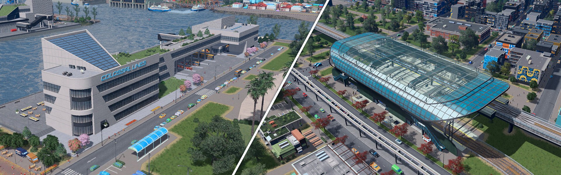 Two of the new hub types in the Cities: Skylines Hubs & Transport update
