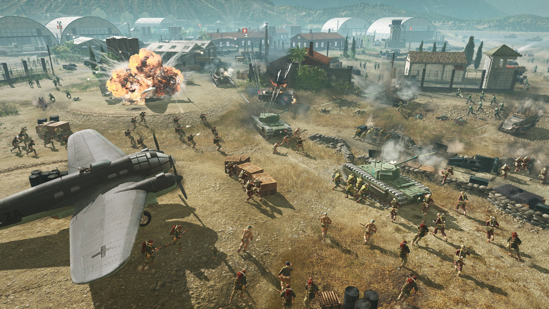 Company of Heroes 3 Release Date, Gameplay Screenshot of Company of Heroes 3 showing a plane and several soldiers