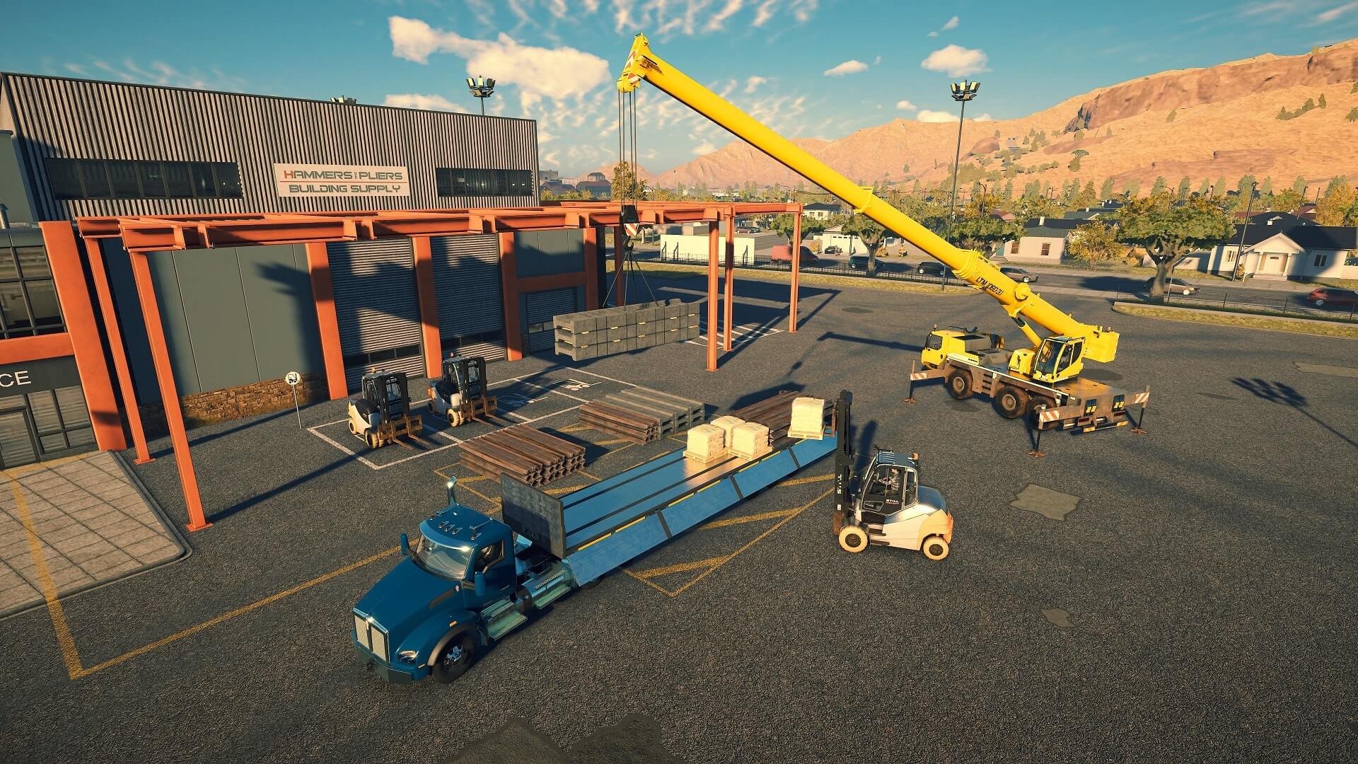 Vehicles in the middle of an exercise in Construction Simulator