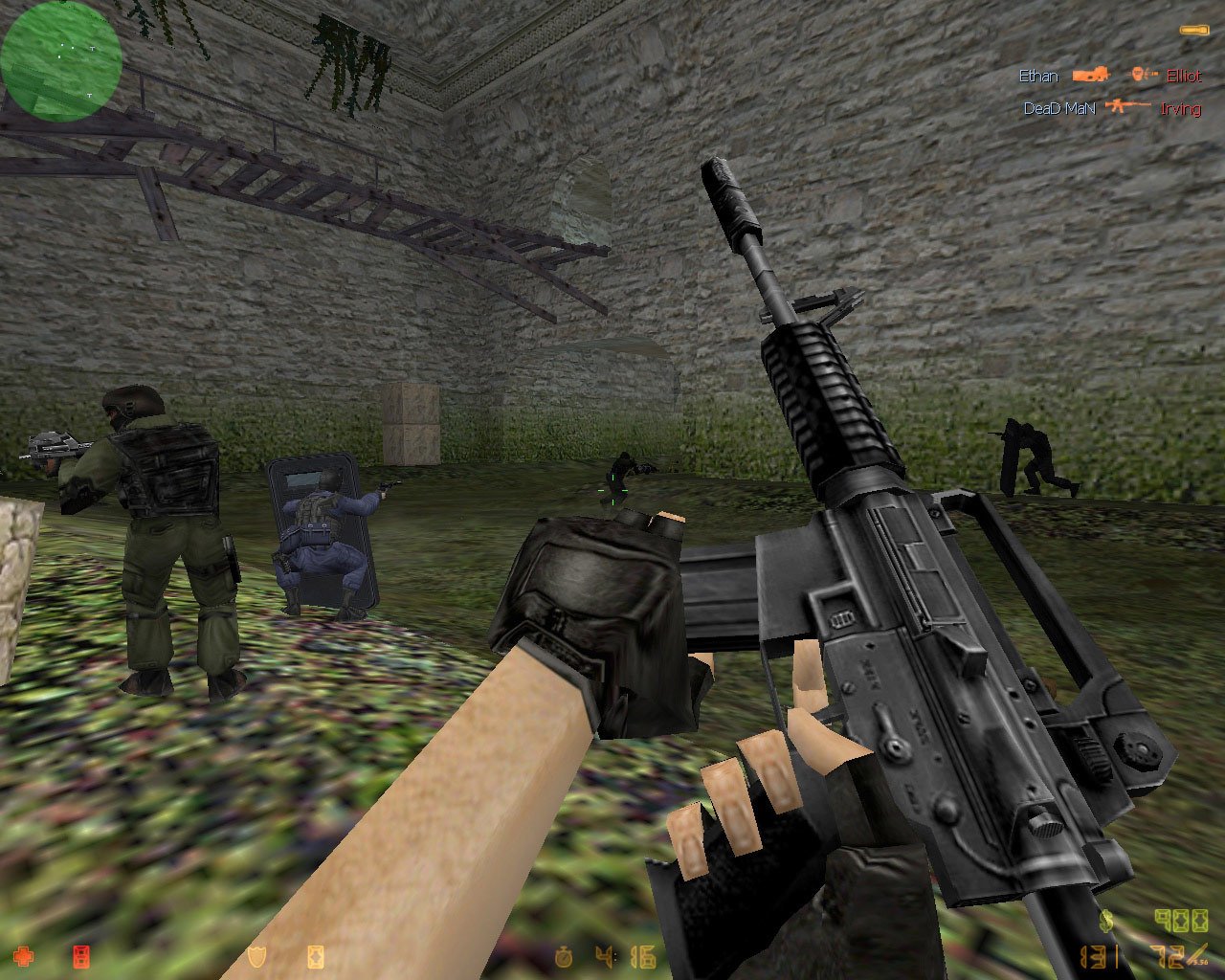 First-person shooter holding rifle 