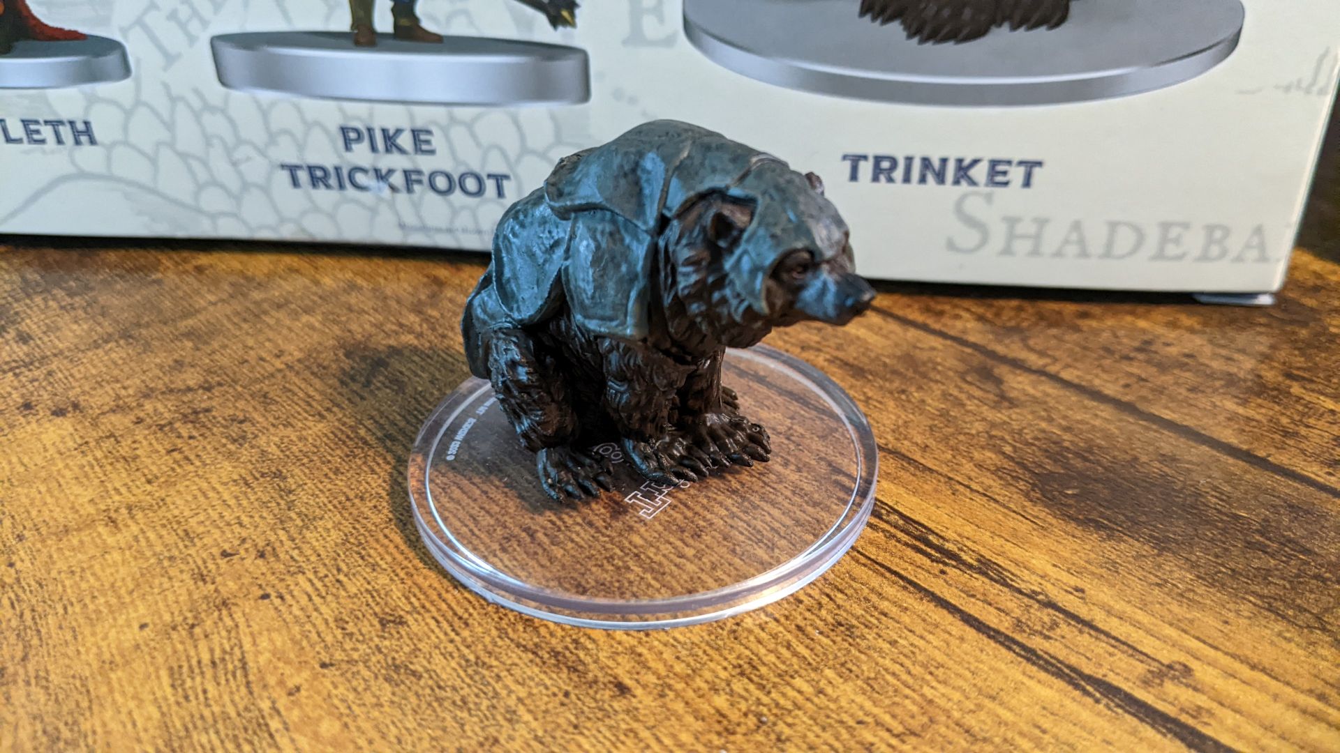 The miniature for Trinket the bear from Vox Machina from the Wizkids Critical Role line