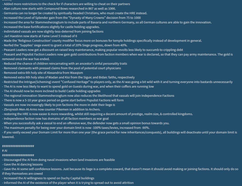 Just some of Crusader Kings 3's Patch 1.1 notes