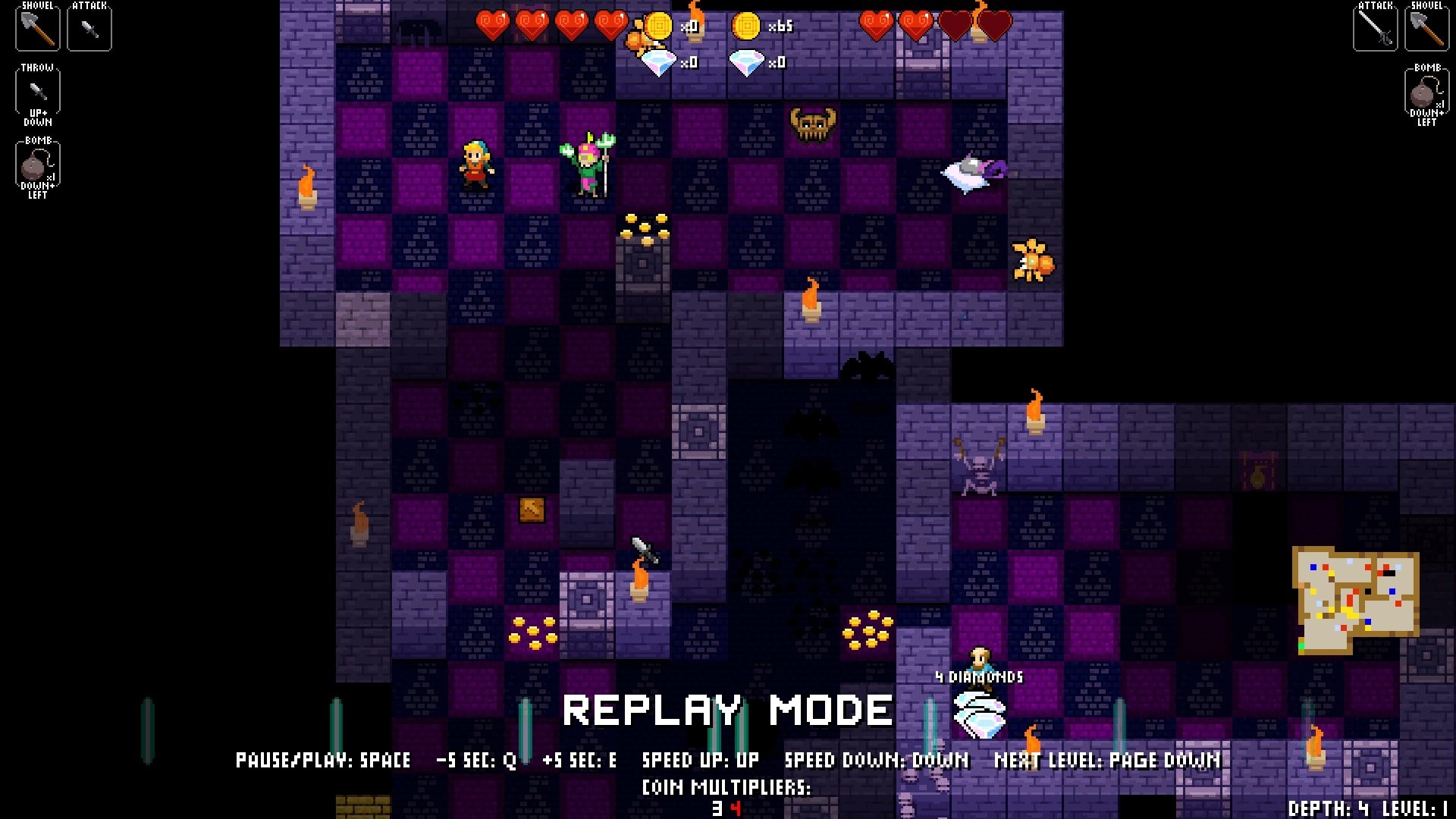 A shot of the new overhauled replay system in Crypt of the NecroDancer