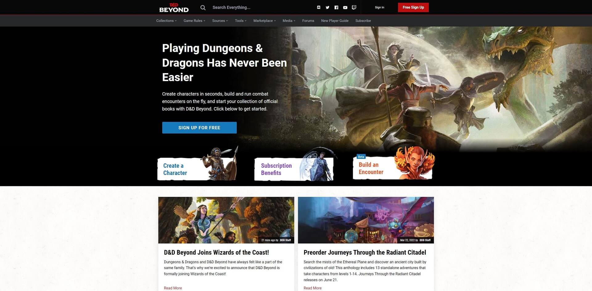Dungeons and Dragons'ın sahibi Hasbro tarafından satın alınan D&D Beyond web sitesinin bir görüntüsü