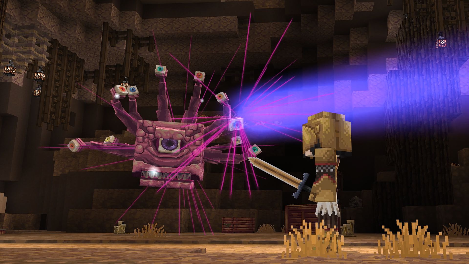 A Beholder shown in the Minecraft x Dungeons & Dragons crossover adventure