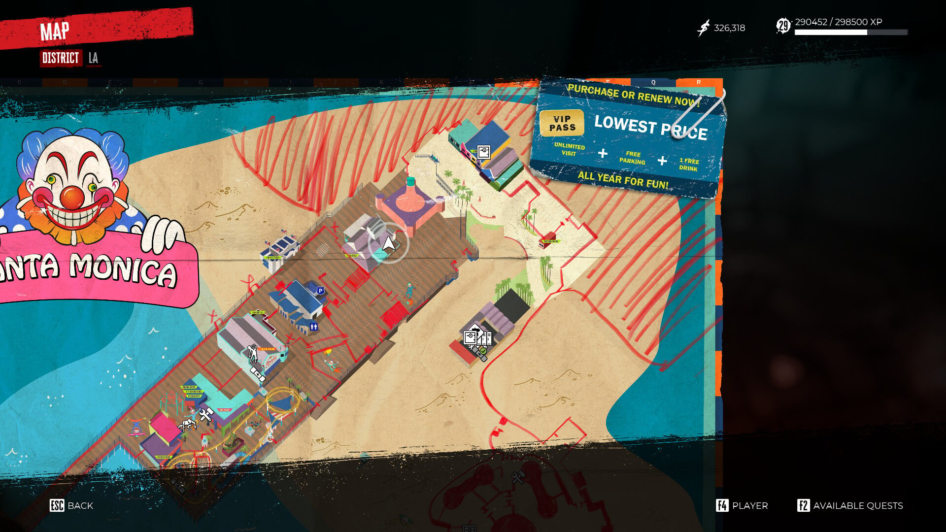 Map showing the location of Pier Grill in Dead Island 2.