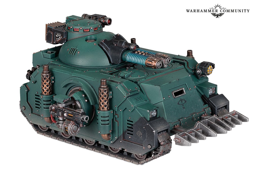 Deimos Pattern Predator Support Tank, a green tank for Horus Heresy