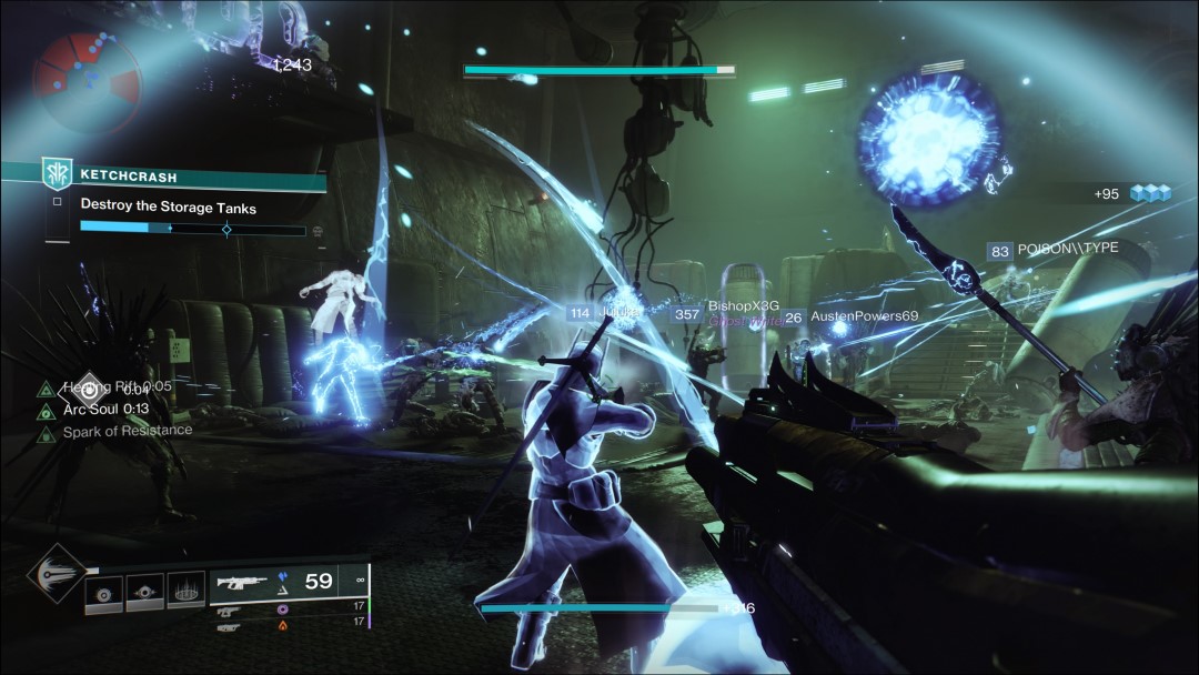 A fireteam launching arc abilities in Ketchcrash from Destiny  Season of Plunder