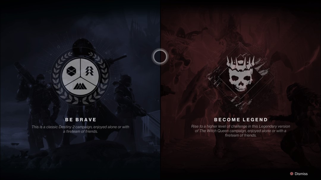 The campaign difficulty menu from Destiny 2 The Witch Queen