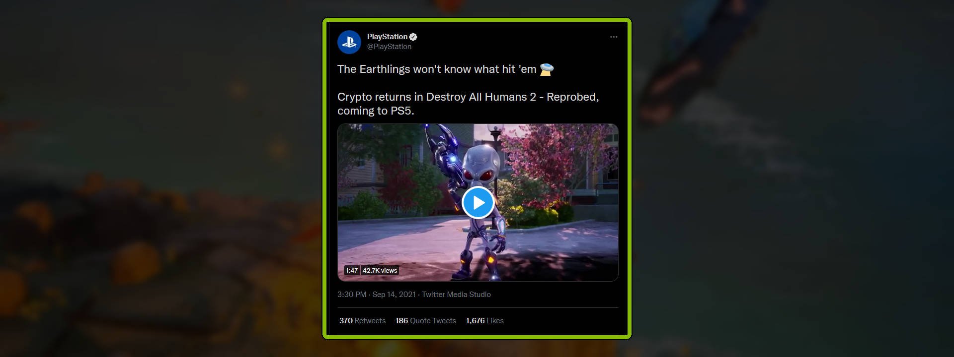 Destroy All Humans 2 - Reprobed PS5 leak tweet