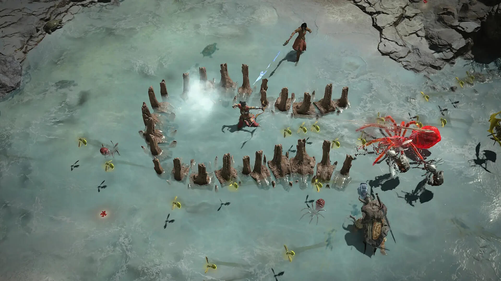 A player firing arrows at a spider in Diablo 4, the Activision Blizzard ARPG
