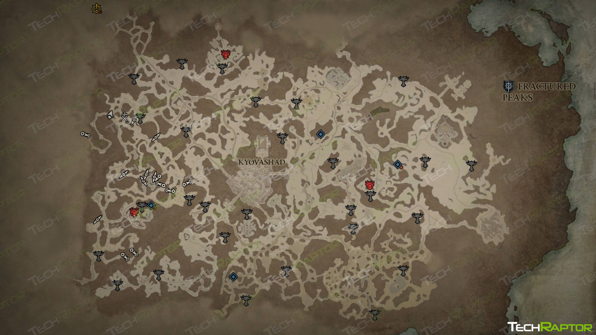 Diablo IV Altar of Lilith Locations Guide - Fractured Peaks Map