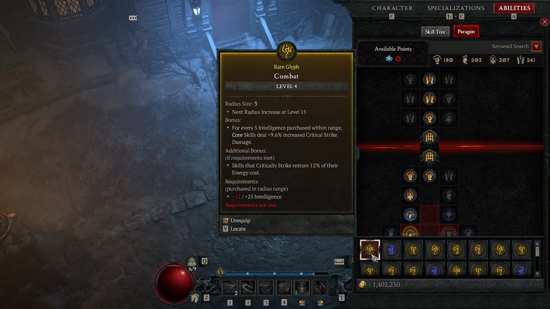 The Combat Rare Glyph being highlighted in Diablo IV.