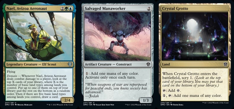 Dominaria Better than Expected cards, Nael, Avizoa Aeronaut, Salvaged MAnaworker, and Crystal Grotto