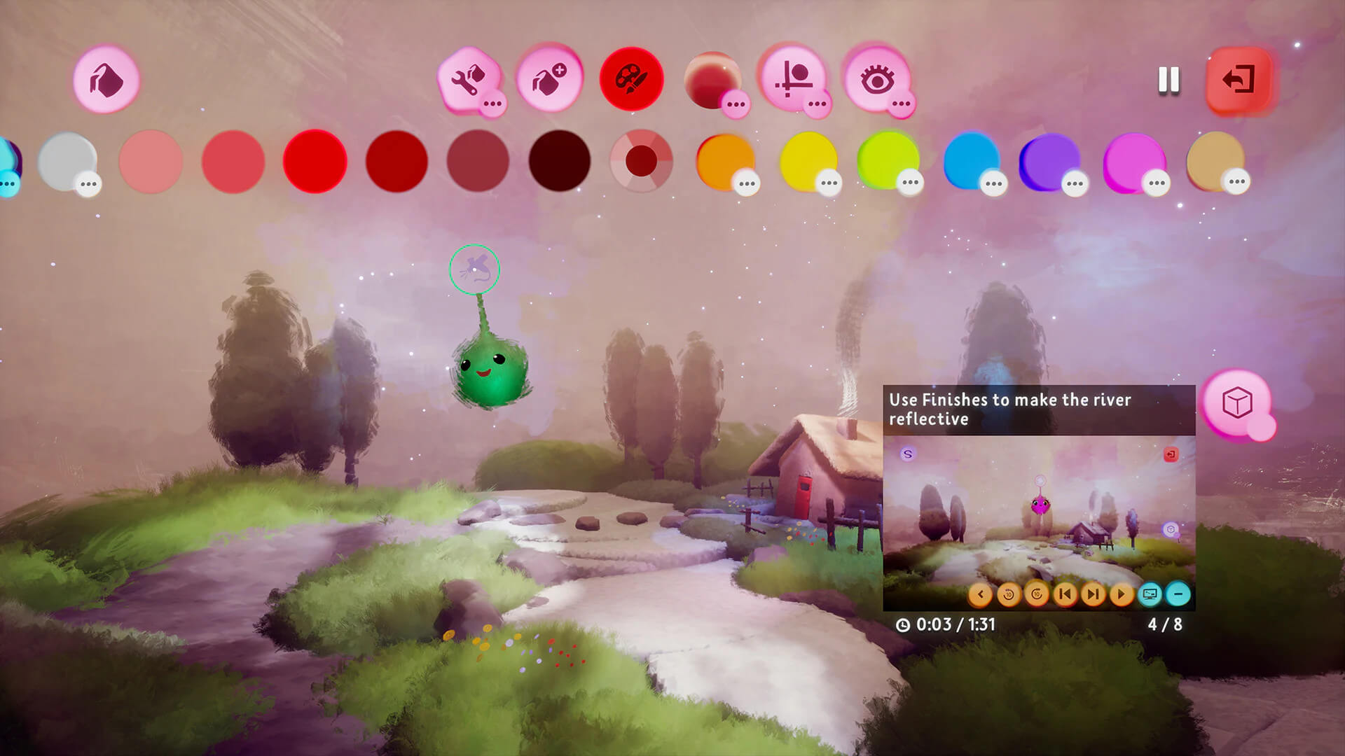 The player creating a painterly scene with Dreams' editor