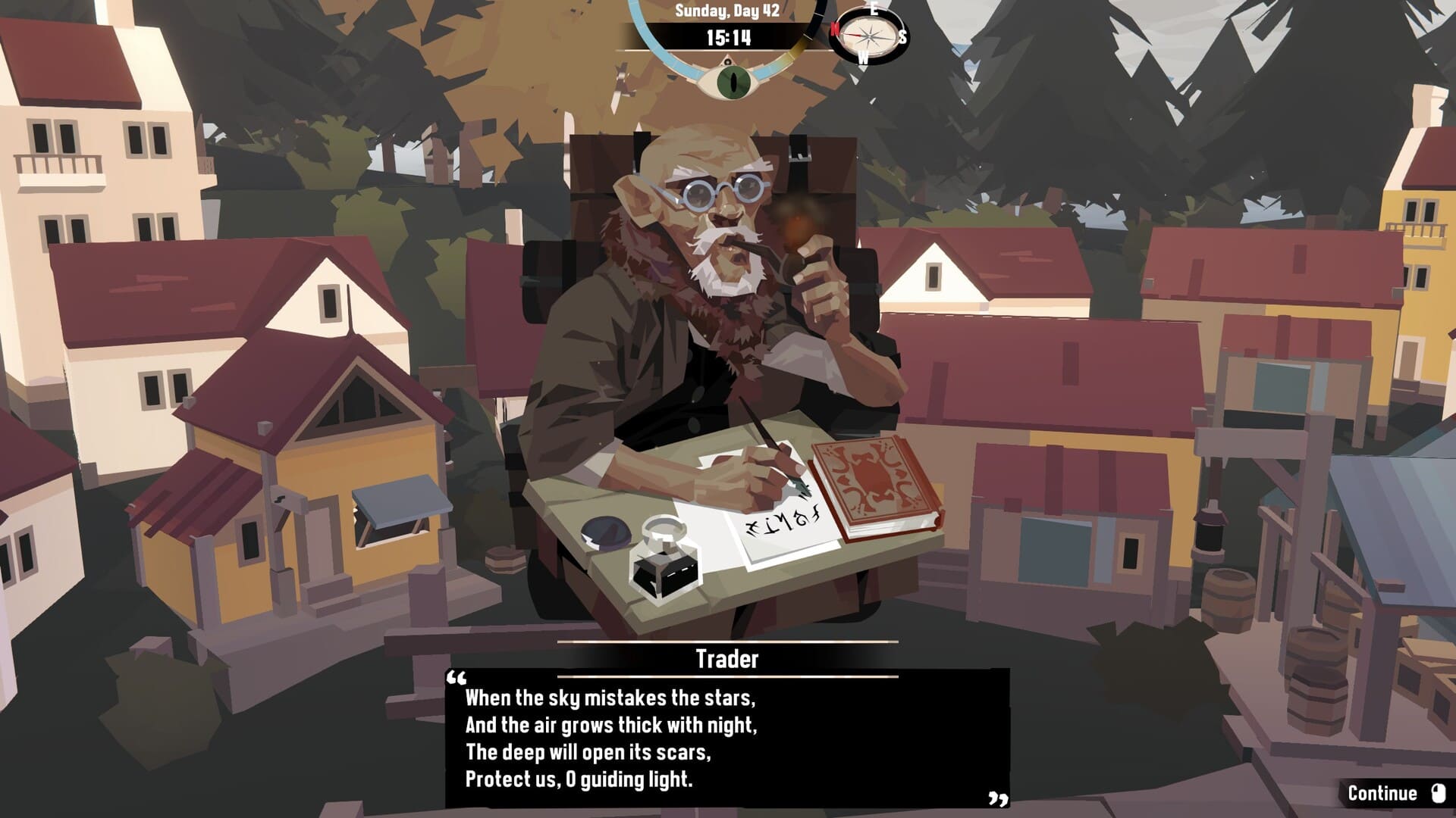 Image of the Trader in Little Marrow Sharing A Riddle