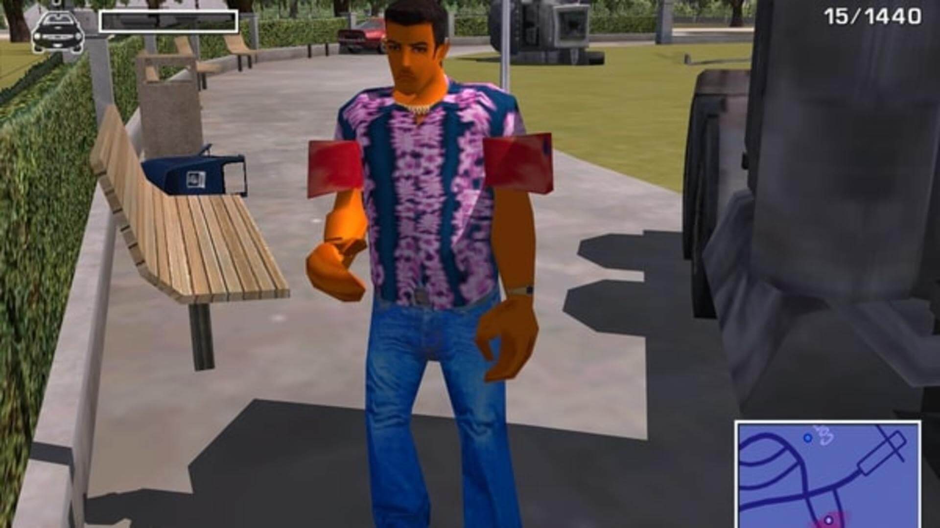 Timmy Vermicelli, a hidden NPC in Driver 3/Driv3r meant as a jab at GTA Vice City's protagonist.