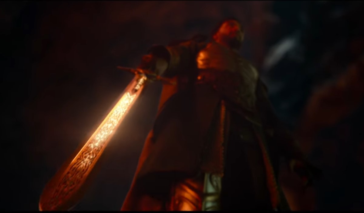A knight wielding a glowing magic sword