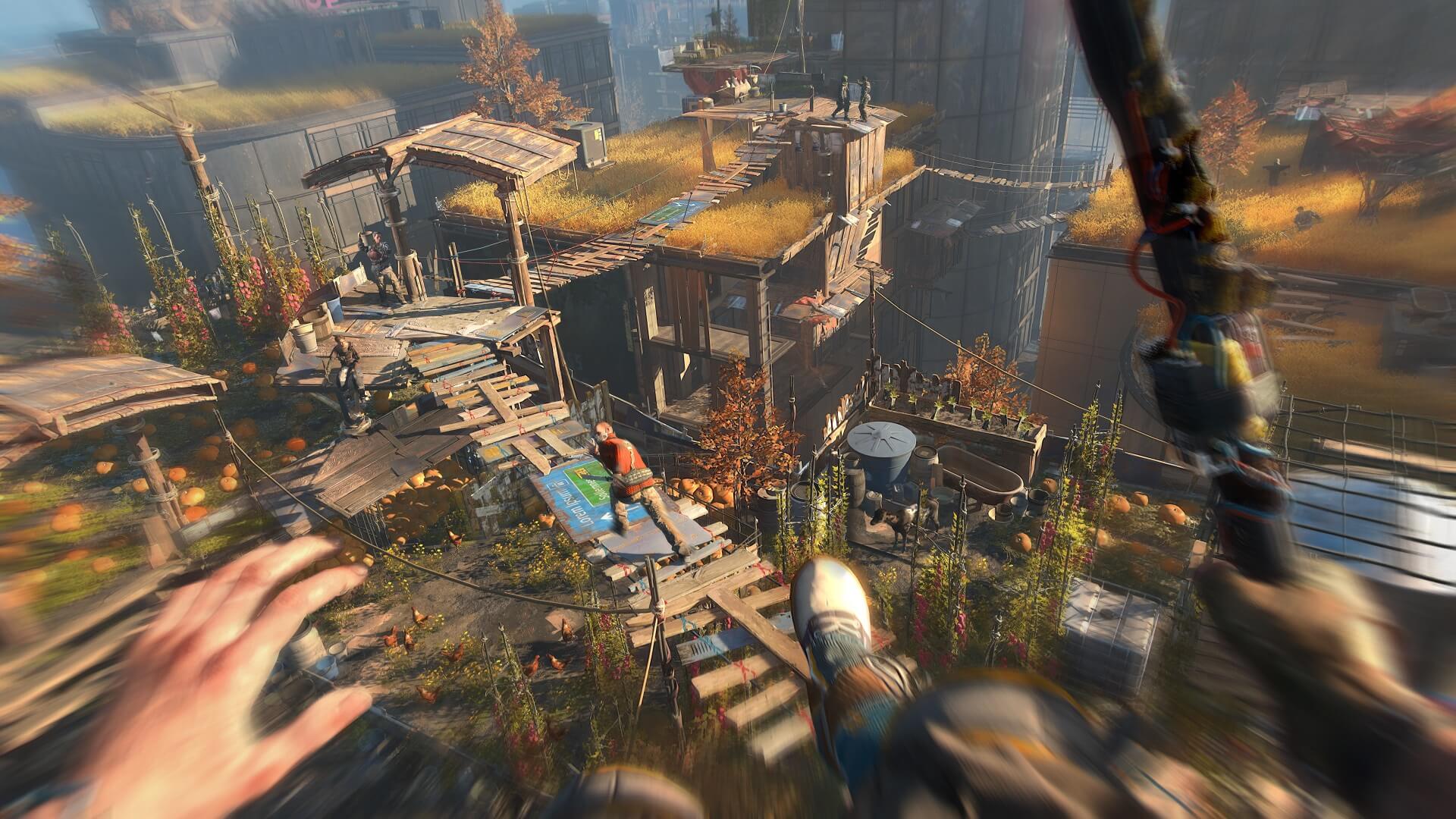 Aiden Caldwell hurtling towards an enemy in Dying Light 2